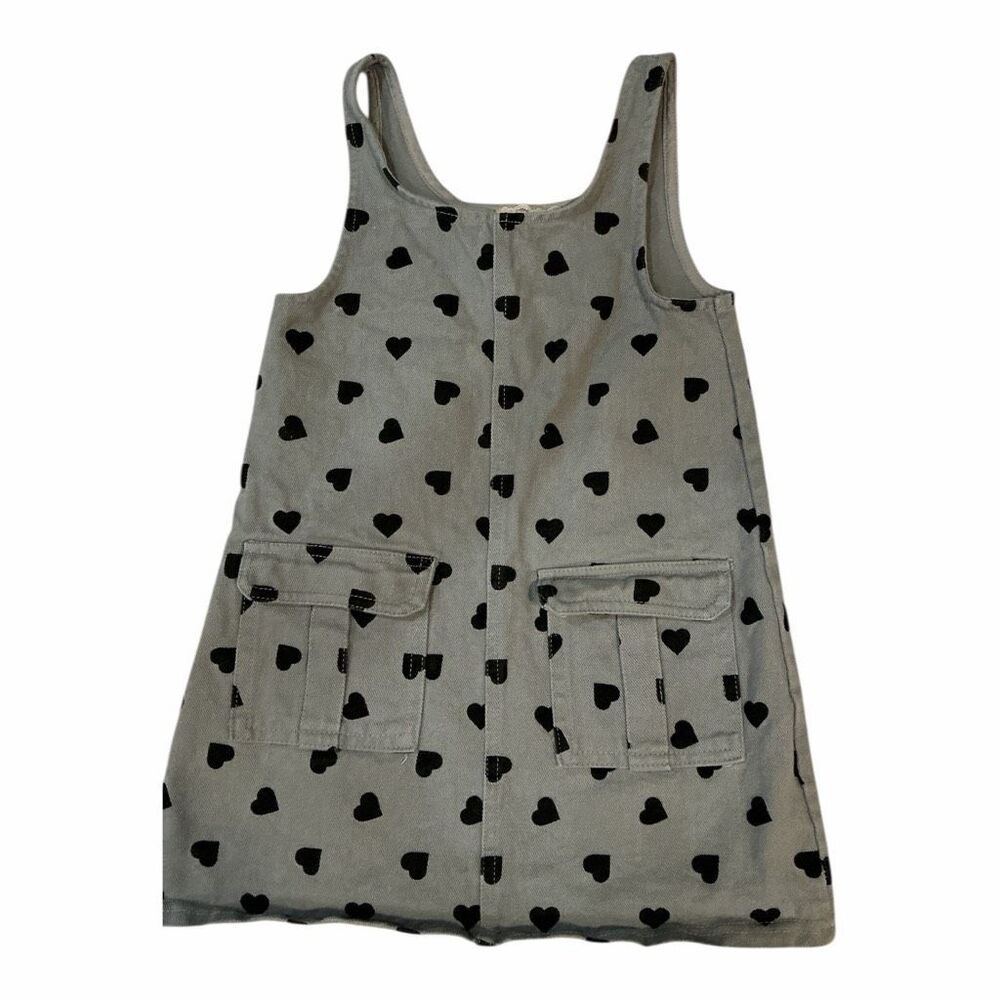 Btween Girls Grey Denim Heart Print Pinafore Dress Juniors Size 5